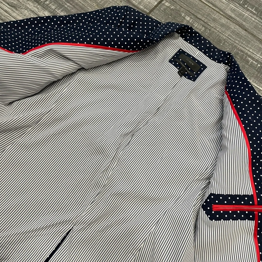 J. Crew 100% Linen Navy & White Polka Dot Regent Blazer Jacket size 8 - Picture 12 of 12